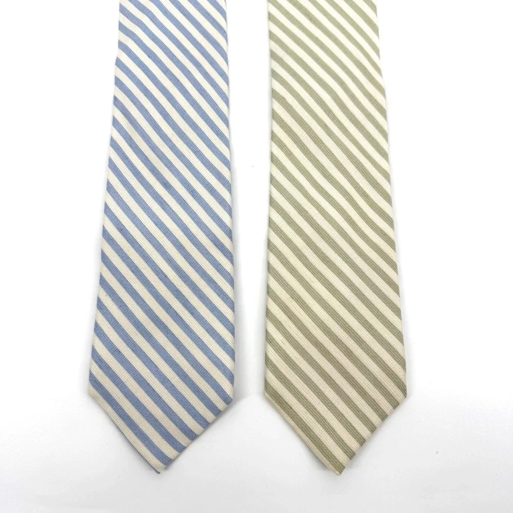 Chaps Mens Neckties Silk Linen Striped Blue Green Coastal Preppy Career Reppe